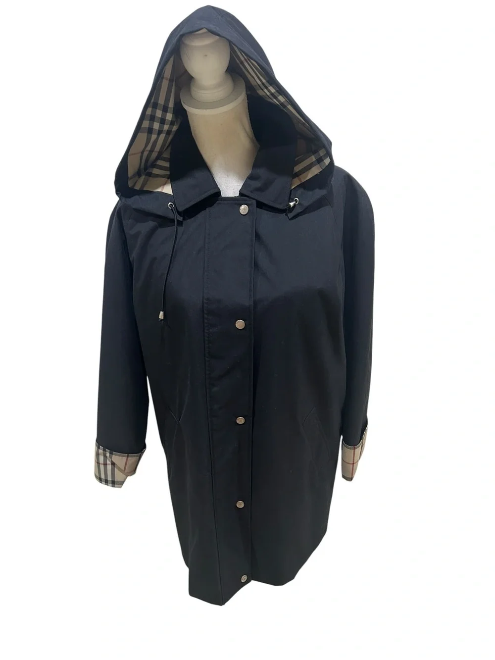 Burberry Black Hooded Trench rain jacket Coat Signature nova Check liner medium - Picture 3 of 15